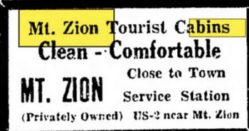 Mt. Zion Cabins - Sep 1934 Ad